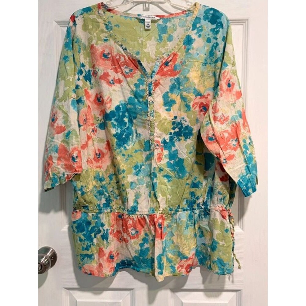 Croft & Barrow Floral Blouse V-neck 3/4 Sleeve 2X